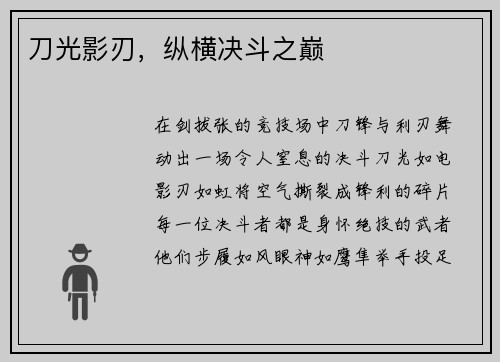 刀光影刃，纵横决斗之巅